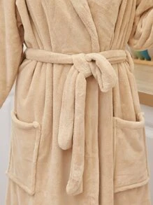 1pc Bathrobe With Sleeves, Lapel Collar Long Robe, Solid Color, Coral Fleece, Soft, Absorbent, For Home, Hotel, Pool, Spa, Personal Use Or Gift