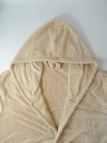 一件纯色连帽浴袍，女士长款浴袍，柔软吸水家居服，适用于浴室、泳池、淋浴，四季皆宜，精美礼品 - 卡其色 - 查看 6