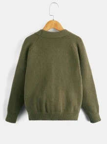 Boys Dual Pocket Raglan Sleeve Cardigan - Army Green - View 2