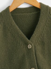 Boys Dual Pocket Raglan Sleeve Cardigan - Army Green - View 3