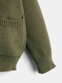 Boys Dual Pocket Raglan Sleeve Cardigan - Army Green - View 4