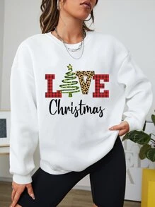 INAWLY Christmas Print Drop Shoulder Sweatshirt - White - View 4
