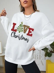 INAWLY Christmas Print Drop Shoulder Sweatshirt - White - View 5