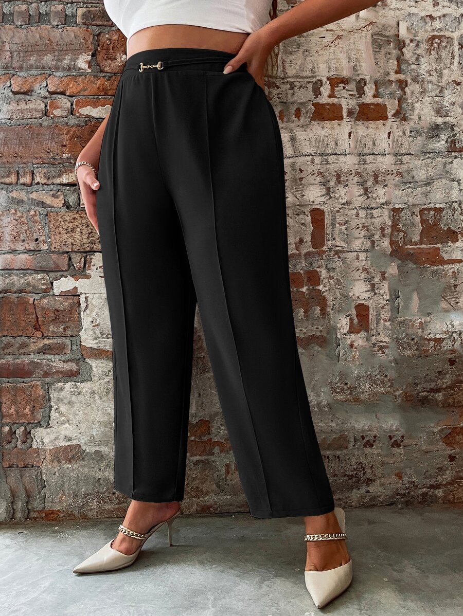SHEIN Clasi Quần Plus Size Chuỗi màu trơn Thanh lịch - màu đen - Xem 1