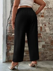 SHEIN Clasi Quần Plus Size Chuỗi màu trơn Thanh lịch - màu đen - Xem 2