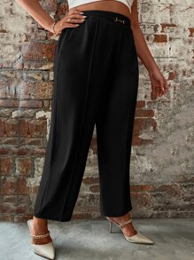 SHEIN Clasi Quần Plus Size Chuỗi màu trơn Thanh lịch - màu đen - Xem 3