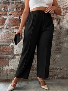 SHEIN Clasi Quần Plus Size Chuỗi màu trơn Thanh lịch - màu đen - Xem 5