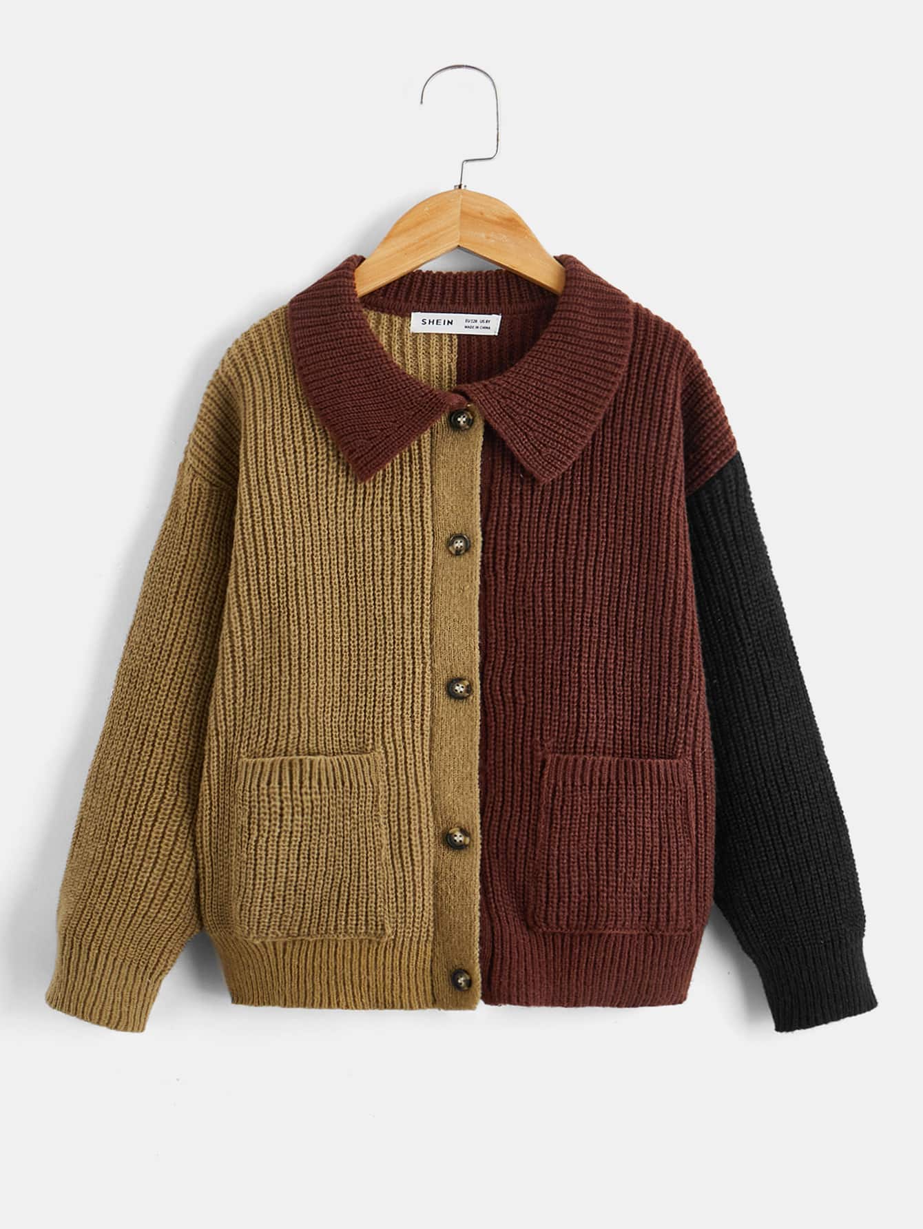 Boys Colourblock Dual Pocket Drop Shoulder Cardigan - Multicolor - View 1