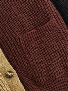 Boys Colourblock Dual Pocket Drop Shoulder Cardigan - Multicolor - View 4