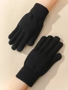 Solid Full-finger Gloves - Black - View 1