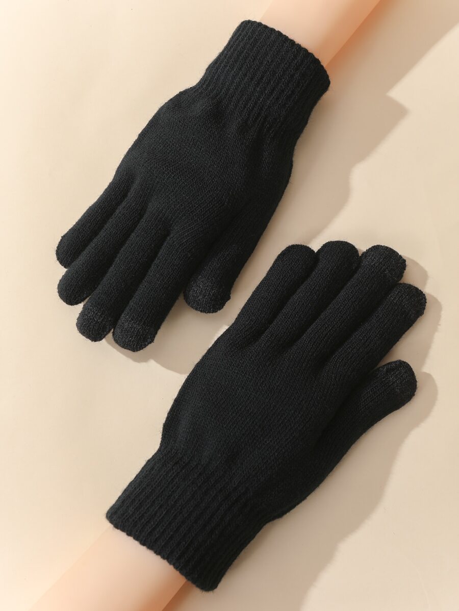 Solid Full-finger Gloves - Black - View 1