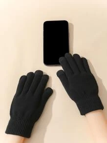 Solid Full-finger Gloves - Black - View 2