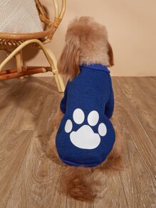 熊寶,貴賓,法國鬥牛犬,柯基,貓,狗專用腳印圖案寵物衣,秋冬毛衣供應,編織寵物運動衫適用於小型和中型狗 - 寶藍色 - 查看 1