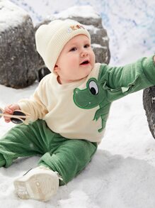 Baby Boy Cartoon Embroidery Triangle Trim Sweatshirt & Pants - Multicolor - View 5