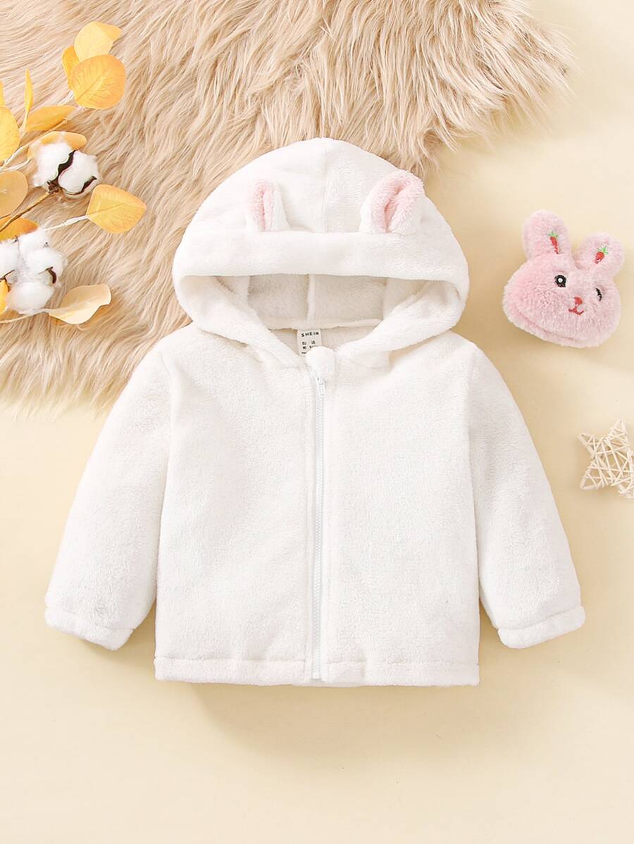 Baby 3D Ears Design Hooded Coat - White - View 1