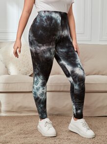 SHEIN EZwear 大碼紮染緊身打底褲 - 彩色 - 查看 1