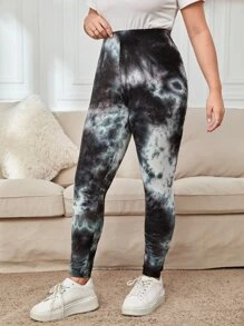 SHEIN EZwear 大碼紮染緊身打底褲 - 彩色 - 查看 3