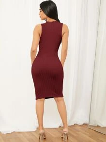 SHEIN SXY 素色麻花編織緊身連衣裙 - 紫紅色 - 查看 2