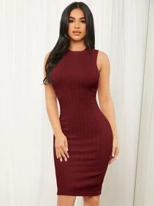 SHEIN SXY 素色麻花編織緊身連衣裙 - 紫紅色 - 查看 4