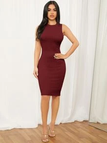 SHEIN SXY 素色麻花編織緊身連衣裙 - 紫紅色 - 查看 5