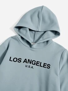 SHEIN 男孩字母圖案保暖連帽衫和運動褲 - 霧霾藍 - 查看 3