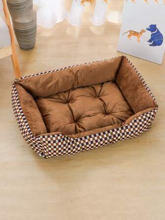 1入組格紋印花寵物床