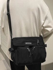 High School Students University Multifunctional Sling Bag Shoulder Bag Casual Bag Men Letter Detail Multi-Compartment Crossbody Bag, Schoolbag For Travel Large Capacity Multi-Functional Fashionable Vacation Outdoor Winter Christmas Gifts For Men Side Bags Black Bag Travel Essentials Holiday Essentials Bag For Men Camping Sling Bag For Men Summer Back To School Bag Pack Cross Body Bag Spring School Supplies Purse