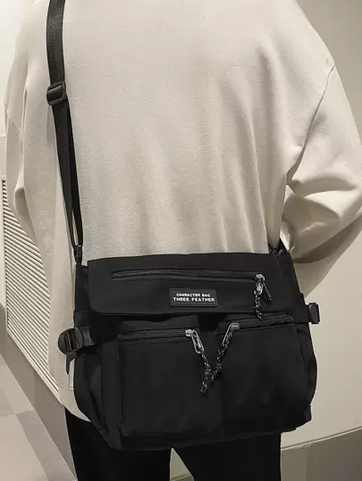 High School Students University Multifunctional Sling Bag Shoulder Bag Casual Bag Men Letter Detail Multi-Compartment Crossbody Bag, Schoolbag For Travel Large Capacity Multi-Functional Fashionable Vacation Outdoor Winter Christmas Gifts For Men Side Bags Black Bag Travel Essentials Holiday Essentials Bag For Men Camping Sling Bag For Men Summer Back To School Bag Pack Cross Body Bag Spring School Supplies Purse