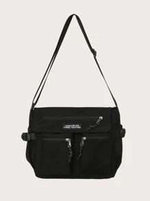 High School Students University Multifunctional Sling Bag Shoulder Bag Casual Bag Men Letter Detail Multi-Compartment Crossbody Bag, Schoolbag For Travel Large Capacity Multi-Functional Fashionable Vacation Outdoor Winter Christmas Gifts For Men Side Bags Black Bag Travel Essentials Holiday Essentials Bag For Men Camping Sling Bag For Men Summer Back To School Bag Pack Cross Body Bag Spring School Supplies Purse