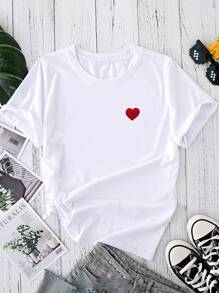 SHEIN Unity Heart Patched T-Shirt Graphic Tees Women Tops - White - View 1