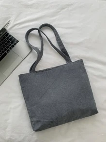 1 pieza Bolso de hombro tipo tote con estampado de letras de pana, adecuado para ir al trabajo, bolso escolar literario y para libros para mujeres o estudiantes, perfecto para libros, compra - Gris - Ver 8