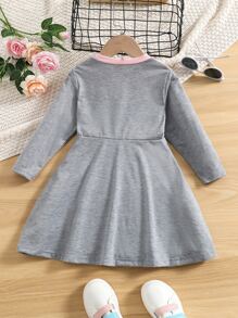 Đầm bé gái Khối Màu In chữ V Giải trí - Xám - Xem 2