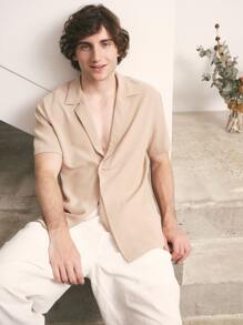 SHEIN X MOHA Manfinity Homme Áo sơ mi Nam Nút màu trơn Giải trí - Màu be - Xem 5