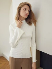 MOTF PREMIUM WOOL-MIX FLUTTER SLEEVE JUMPER - White - View 8