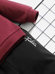 SHEIN 嬰兒字母圖案撞色連帽衛衣和運動褲 - 紫紅色 - 查看 3