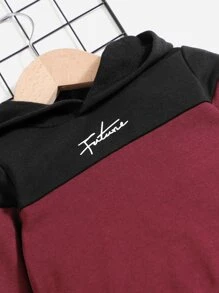 SHEIN 嬰兒字母圖案撞色連帽衛衣和運動褲 - 紫紅色 - 查看 4