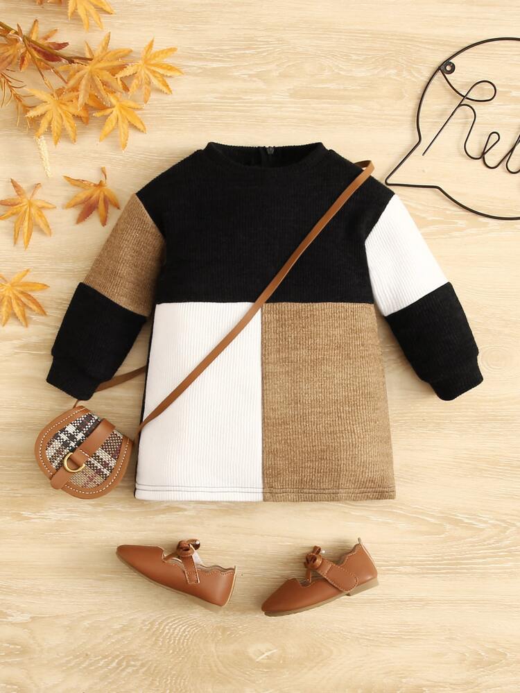 Baby Girl Color Block Dress, Comfortable, Cute And Sweet, Suitable For Summer