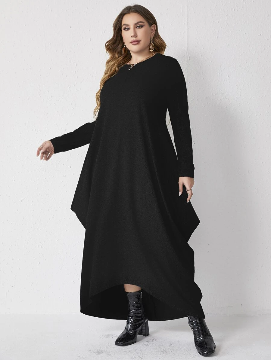 Mulvari Vestido unicolor bajo irregular - Negro - Ver 1
