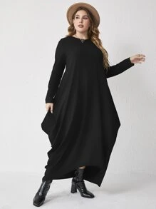 Mulvari Vestido unicolor bajo irregular - Negro - Ver 3