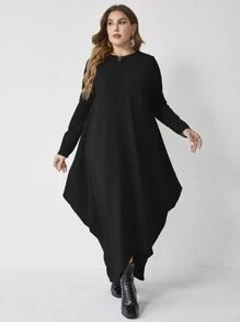 Mulvari Vestido unicolor bajo irregular - Negro - Ver 5