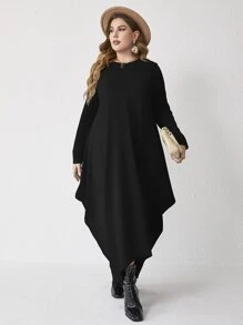 Mulvari Vestido unicolor bajo irregular - Negro - Ver 6
