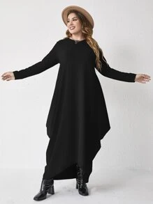 Mulvari Vestido unicolor bajo irregular - Negro - Ver 7