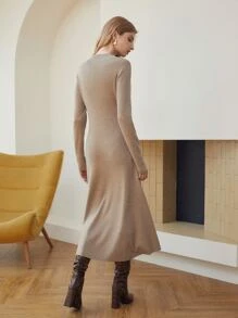 MOTF PREMIUM 羊毛混紡繫帶領毛衣裙 - 摩卡棕 - 查看 3