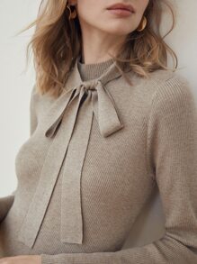 MOTF PREMIUM 羊毛混紡繫帶領毛衣裙 - 摩卡棕 - 查看 4