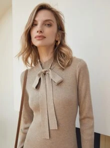 MOTF PREMIUM 羊毛混紡繫帶領毛衣裙 - 摩卡棕 - 查看 6