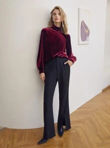 MOTF PREMIUM 絲絨小高領襯衫 - 酒紅色 - 查看 8