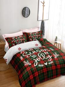 Christmas Plaid & Slogan Graphic Duvet Cover Set Without Filler - Multicolor - View 2