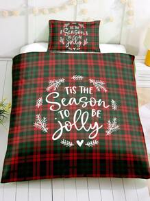 Christmas Plaid & Slogan Graphic Duvet Cover Set Without Filler - Multicolor - View 5
