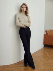 MOTF PREMIUM Áo len nữ Gân đan màu trơn Giải trí - Màu be - Xem 6