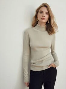 MOTF PREMIUM Áo len nữ Gân đan màu trơn Giải trí - Màu be - Xem 8